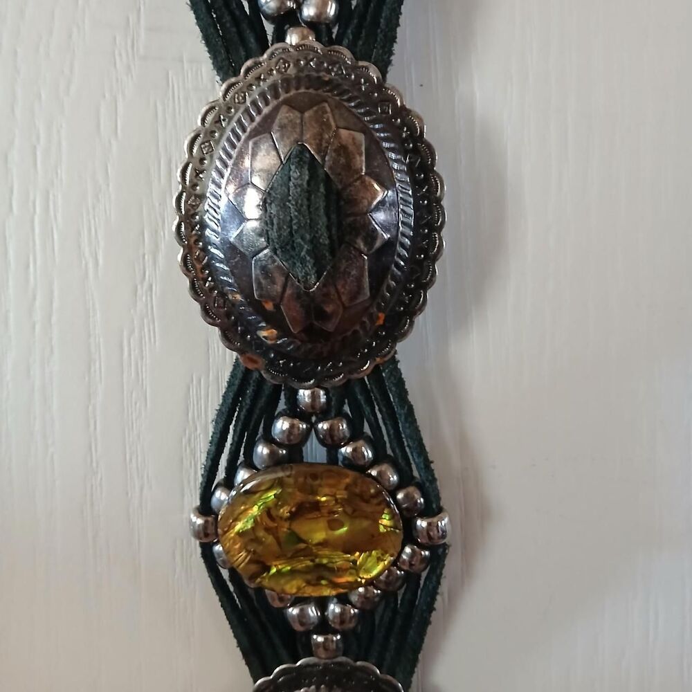 Vintage southwestern style concho belt w silver-tone conchos suede tassel straps - Picture 6 of 7